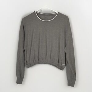 Hollister Cropped Waffle Knit Thermal‎ Top Womens Gray Boxy Pullover Cozy